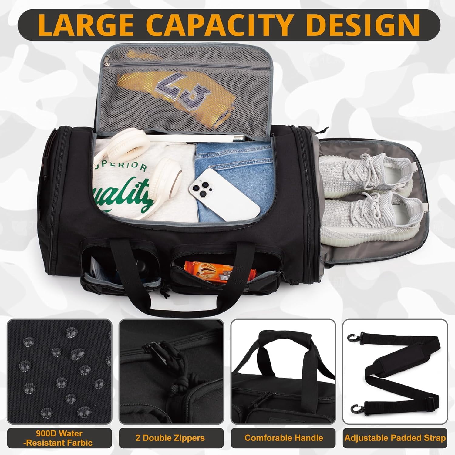 27.5In Expandable Gym Bag For Men,58L Large 3 in 1 Sports Travel Duffle Bag With Shoes Compartment,Water Resistant Sports Gym Tote Bags Multi-functional Travel Backpack Overnight Bag