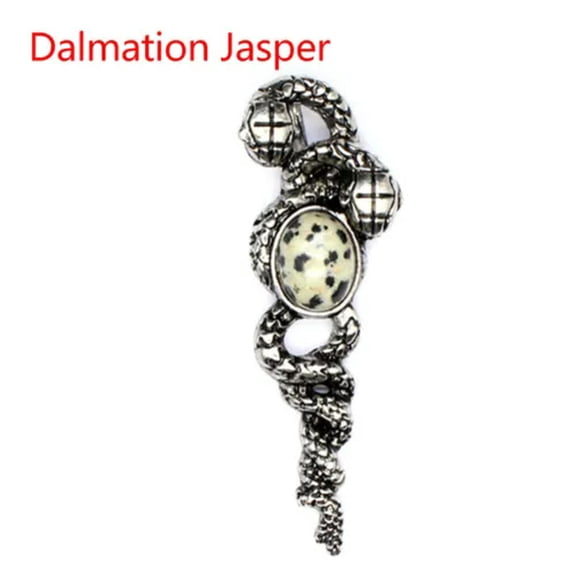 HOOUN 1pc Natural Healing Reiki Crystal Quartz Snake Scepter Stone Pendant Necklace-Dalmation Jasper