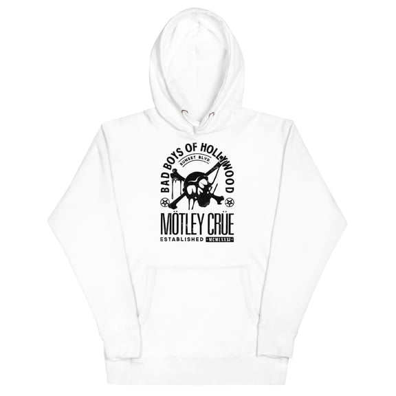 Motley Crue Bad Boys of Hollywood Classic Unisex Hoodie - White - Small