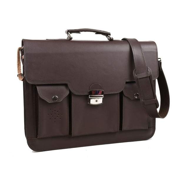 Lulumm Portafolio para Hombre en Piel Auténtica, Maletín Ejecutivo, Portafolio de Cuero con Llave, Hecho en México, Bolso de Hombro para Negocios, Oficina y Viajes, Tamaño Oficio 7438