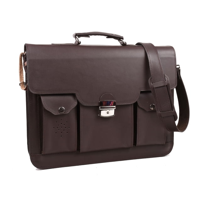 Lulumm Portafolio para Hombre en Piel Auténtica, Maletín Ejecutivo, Portafolio de Cuero con Llave, Hecho en México, Bolso de Hombro para Negocios, Oficina y Viajes, Tamaño Oficio 7438