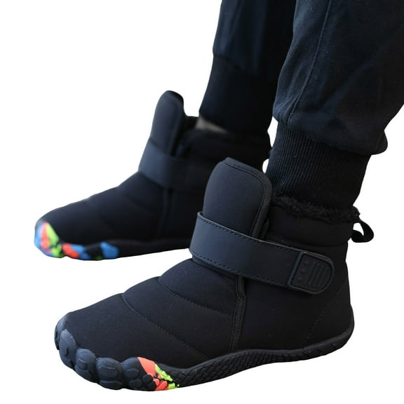 Kids Winter Snow Boots Boys Girls Wide Toe Box Barefoot Hiking Boots Furry Lined Outdoor Short Booties