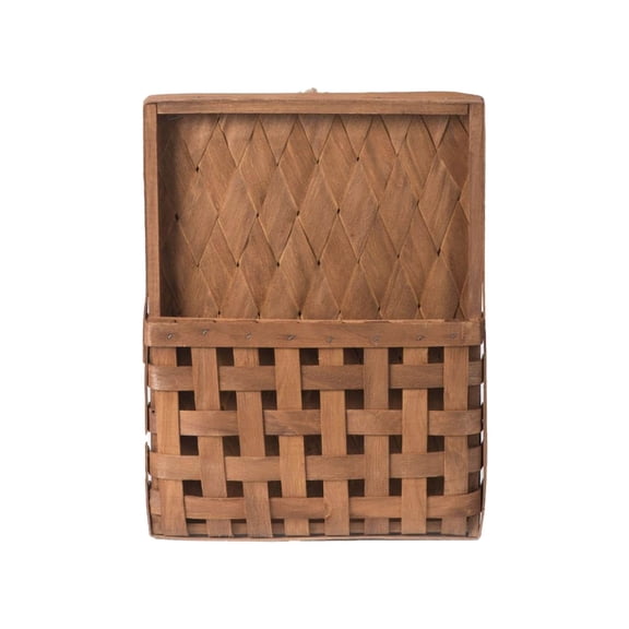 Wooden Wall Basket Organizer Woven Hanging Storage Rack for Living Room Walls Entryway Hooks Kitchen Cabinets
