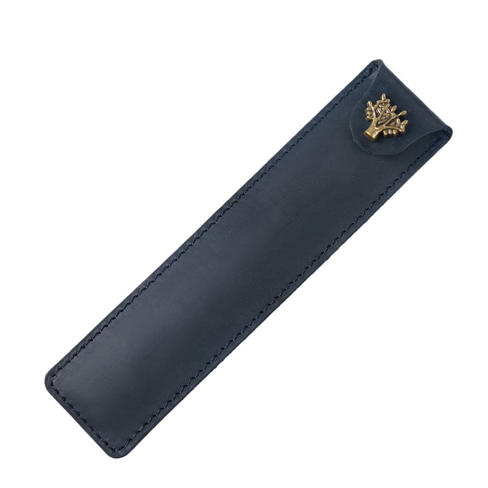 Genuine Leather Pen Pouch Holder Single Pencil Bag Pen Case with Snap Button for Rollerball Fountain Ballpoint Pen (Black