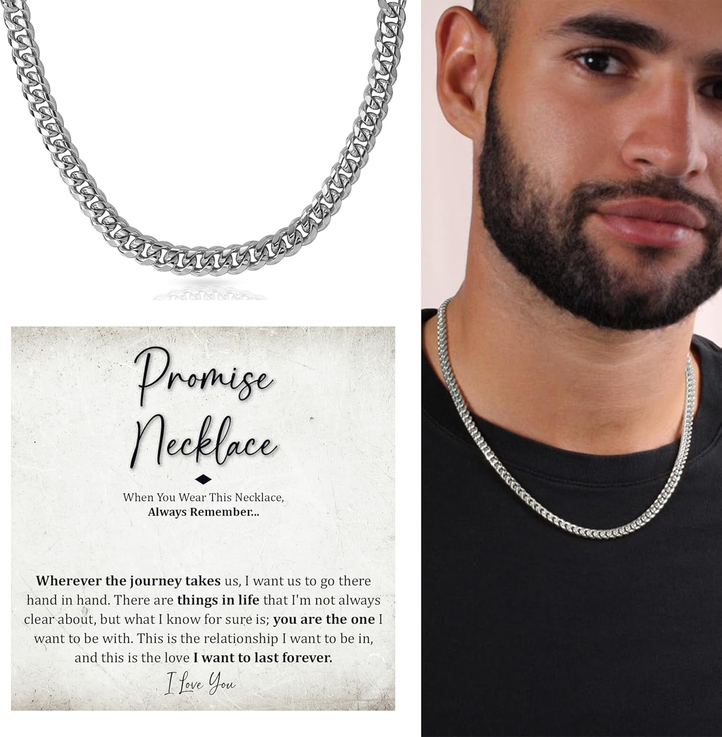 Promise Necklace For Him, Promise Necklace Gift For Boyfriend, Birthday Valentines Jewelry Gifts For Man, Husband Necklace From Wife, Cuban Chain Necklace, Anniversary Necklace For Boyfriend