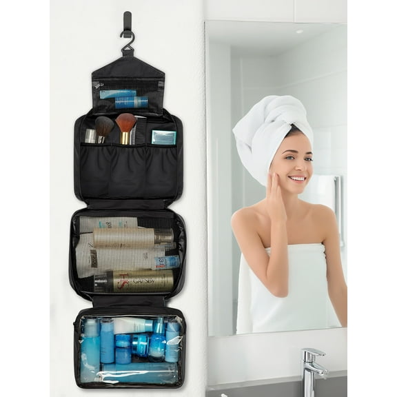 EEEkit Waterproof Travel Toiletry Bag with Hanging Hook, Foldable Makeup Cosmetic Organizer, Black