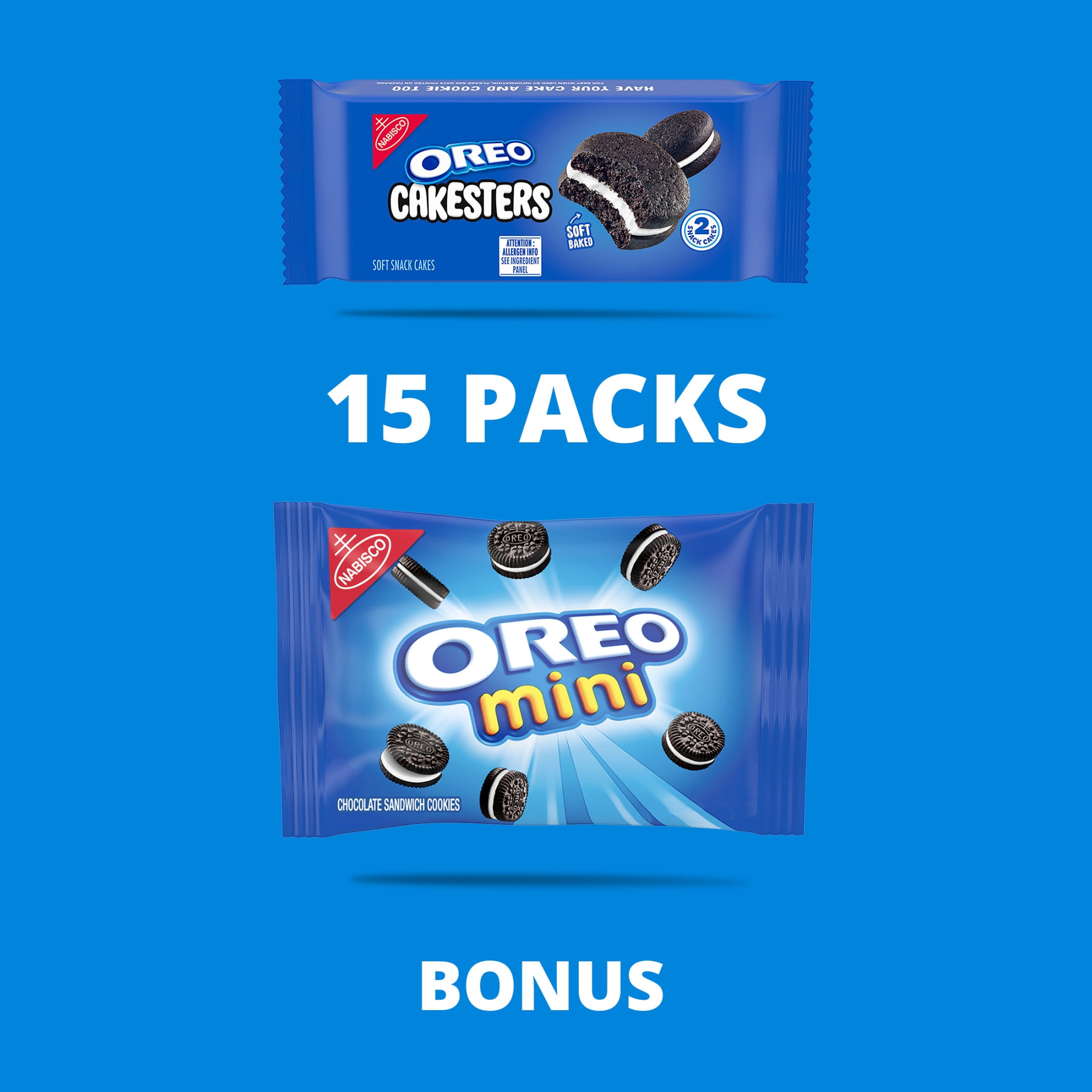 OREO Cakesters Soft Snack Cakes, 3 Boxes (15 Total Snack Packs) + Bonus OREO Mini Cookie Snack Pack