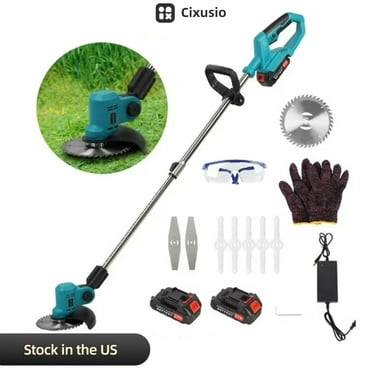 Cixusio Weed Wacker and String Trimmer Electric Weed Mower Cordless Trimmer Retractable Weed Eater Cutter 21V Battery Power Rechargeable Handheld Lawn Mower with Brushless Motor