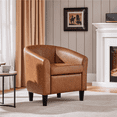 thumbnail image 3 of Renwick PU Leather Accent Barrel Chair with Curved Armrest, Brown, 3 of 9