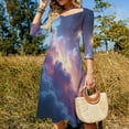 thumbnail image 4 of Pink And Blue Galaxy Sky Flare Dress Square Neck Dress Elegant Female Fashion Printed Dress, 4 of 9
