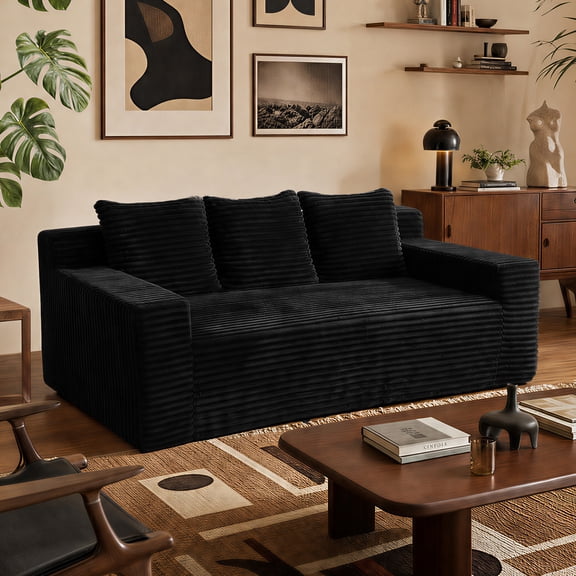 Timbernest 72.2" Corduroy Boneless Sofa, 3 Seater Cloud Couch for Living Room, Black