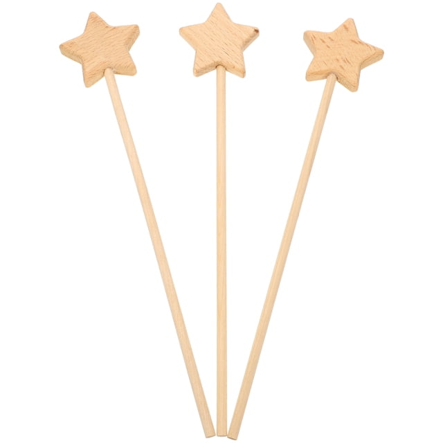 3 varitas mágicas de madera sin terminar con forma de estrella, ideales para fiestas de hadas.