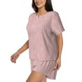 thumbnail image 2 of Kdxio Pink Stripes Print Pajamas Sets for Women Short-Sleeved Pjs with Lounge Shorts Two Piece Sleepwear S-4XL, 2 of 8