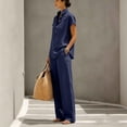 thumbnail image 6 of Levmjia Women Linen Two Piece Set Short Sleeve Stand Collar Shirt And Wide Leg Pants Casual Summer Outfit Solid Color Breathable Soft Vacation Beach Office, 6 of 7