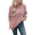 thumbnail image 3 of Female Casual Pullover Loose Bows Solid Color Round Neck Trendy Knit Long Sleeve Sweater Pink XL, 3 of 10