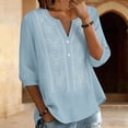thumbnail image 5 of Outfmvch Womens Gauze Shirts 3/4 Sleeve Button Down Shirts Gauze Shirts Boho Retro Embroidered Tops Cotton Linen Shirts Travel Vacation Tops Long Sleeve Textured Collared Half Sleeve A9 Light Blue S, 5 of 9