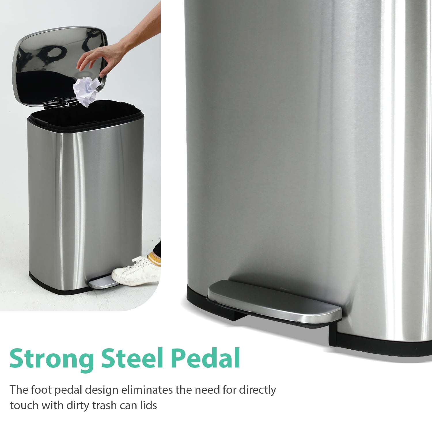 CL.HPAHKL 13 Gallon Step-on Trash Can with Soft-Close Lid, Stainless Steel Kitchen Garbage Can with Foot Pedal and Removable Inner Bucket, Fingerprint-Proof Trash bins for Home Office