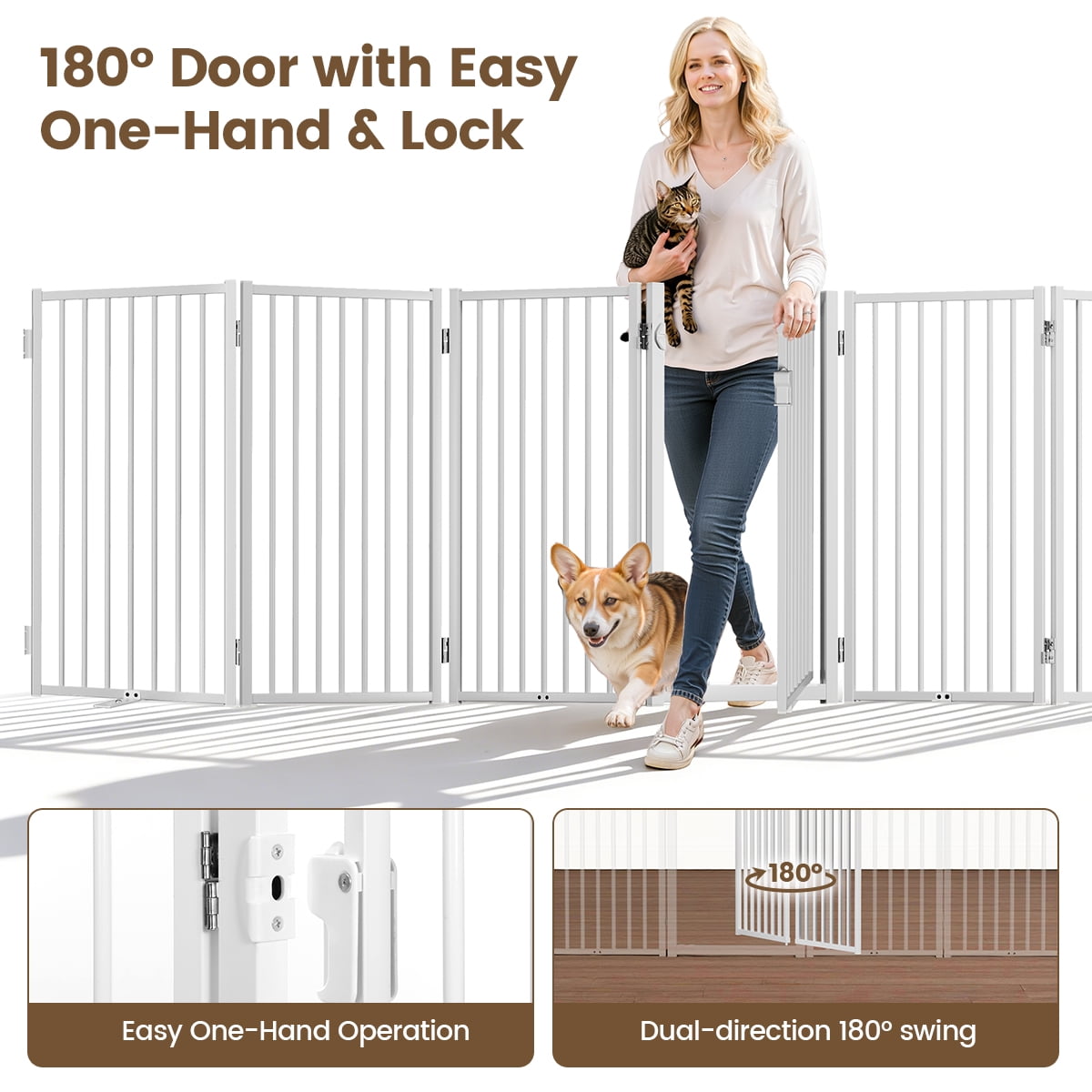 Pet Gate, Domipet 120''Extra Wide Foldable Dog Fence Indoor, 32''Height Dog Gate for Fireplace, Garden, White
