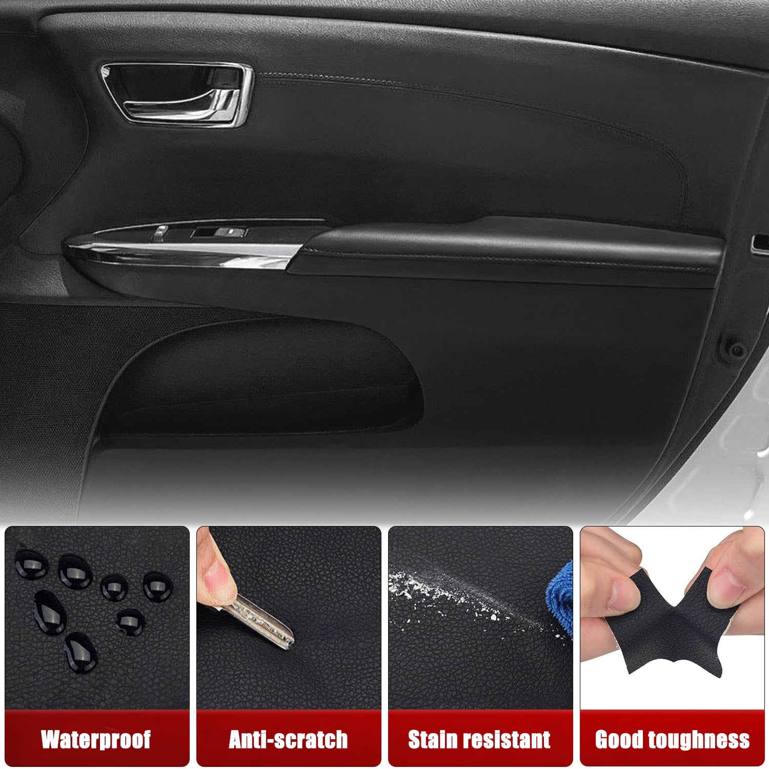 KBH Front Door Panel Armrest Cover Replacement for Toyota Avalon 2013-2018, Anti-Scratch Leather Arm Rest Skin Upholstery, 1 Pair, Black (Leather Part Only)
