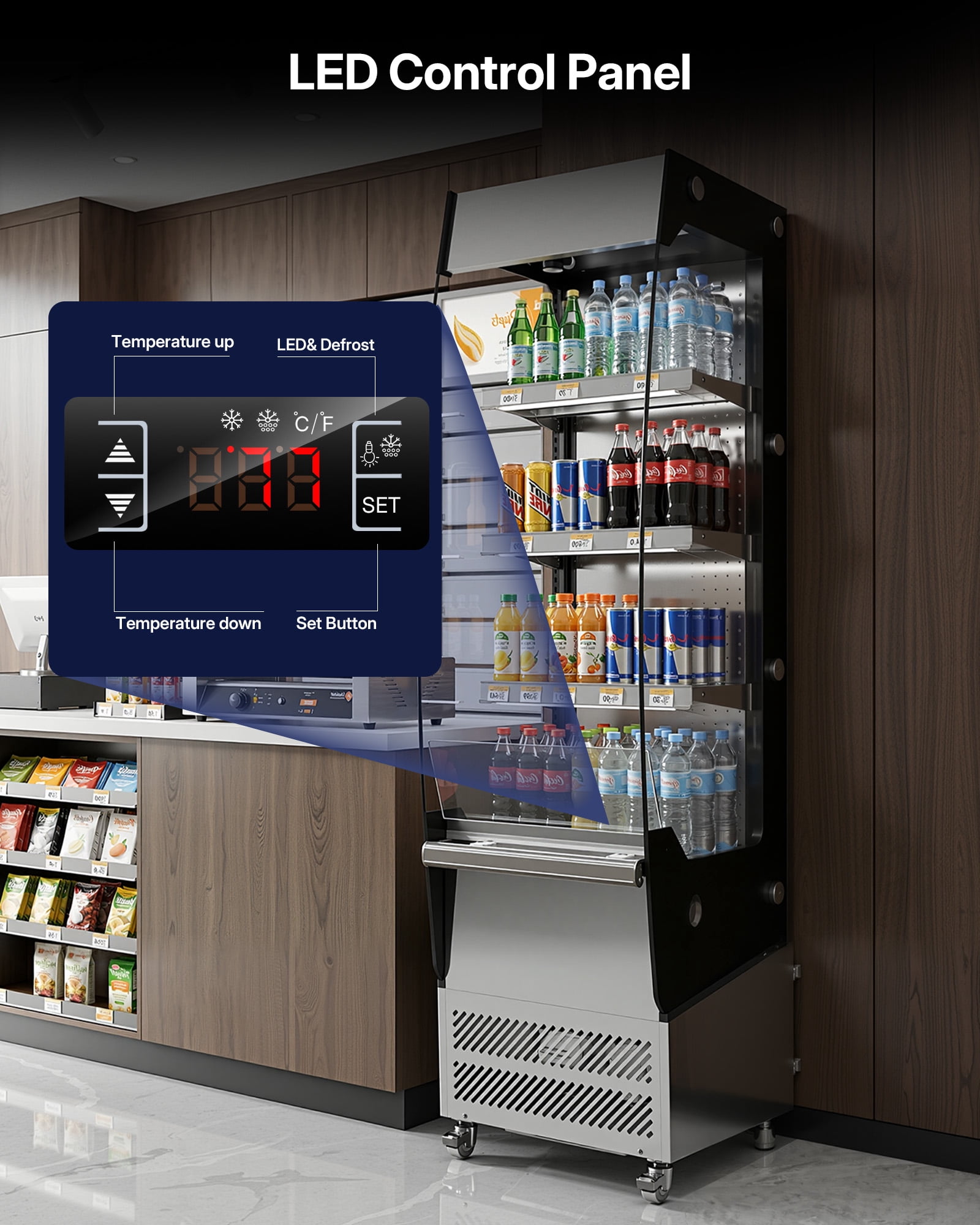 Upstreman Commercial Display Refrigerator, 7.8 Cu.Ft/ 220L Cake Display Case Fridge Open Merchandiser Beverage Cooler with LED Lighting and Wheels, OA78