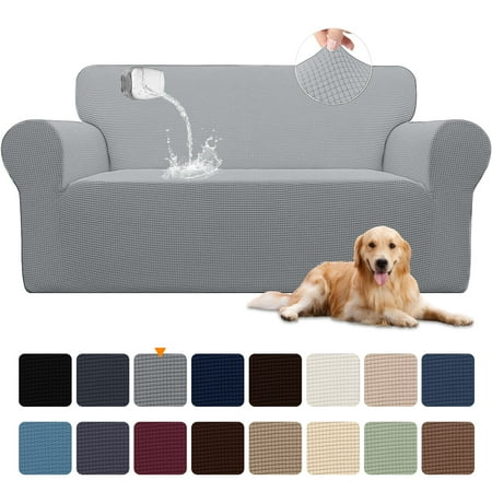 Sanmadrola 100% Waterproof Sofa Cover Non Slip Couch Cover Stretch Slipcover Leakproof Couch Protector for Kids Dogs Cats Pets  Light Gray  Loveseat