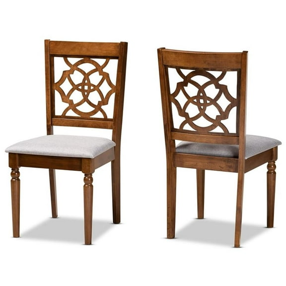 Bowery Hill Grey Upholstered and Brown Finished Wood 2-Piece Dining Chair Set