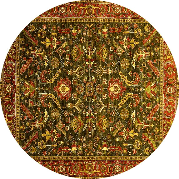 Ahgly Company Machine Washable Indoor Round Oriental Yellow Industrial Area Rugs, 4' Round