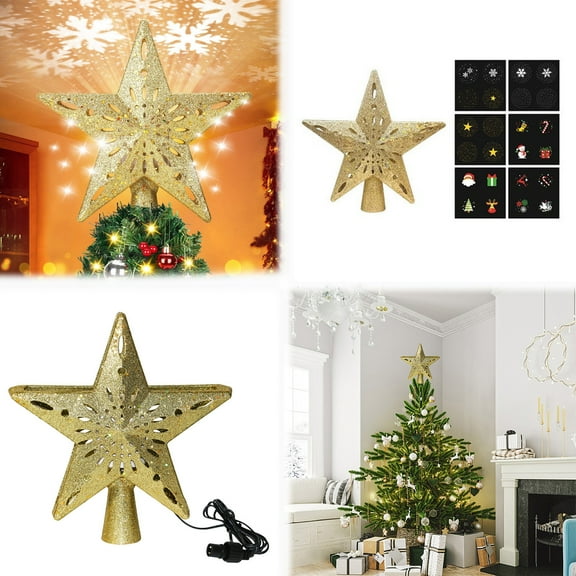 Golden Star Tree Topper Projection Light, Rotating LED Projector, Christmas Tree Decoration, Indoor Holiday Decor for Home
