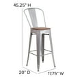 thumbnail image 5 of Merrick Lane 30" High Silver Metal Barstool with Back and Wood Seat, 5 of 13