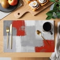 thumbnail image 2 of Placemats Set of 6, Red Grey Woven Placemat, Linen Place Mats for Kitchen/Dining Tables, Abstract Geometric Color Block Oil Painting Washable Table Mats for Party, 2 of 8