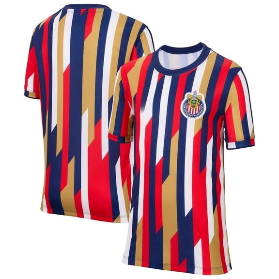 Chivas 26 27 Pre Match 3D Soccer Jersey, Geometric Stripe Football Fan Shirt, Short Sleeve Athletic Sports Top, Unisex Match Day Tee