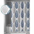 thumbnail image 4 of Navy Blue Grey Leaves Waterproof Fabric Shower Curtain, Summer Tropical Plant Aesthetics Shower Curtain for Bathroom Curtains Bathtubs Hotel Washable Shower Curtains with 12 Hooks Extra Long 72x84, 4 of 6