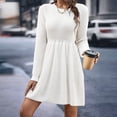 thumbnail image 2 of Womens Long Sleeve Sweater Dresses Crew Neck Casual Solid Color Fall Winter Knit Dress, 2 of 9