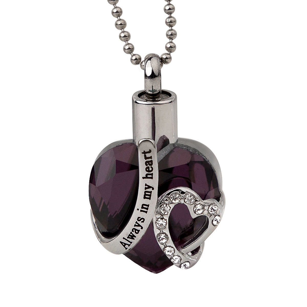 Perfect Memorials Purple Grasping Heart Stainless Steel Cremation Jewelry 