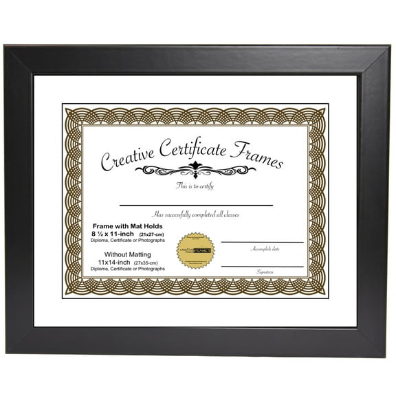 CreativePF [ZXK7-11x14bk-w] Black Document Frame Displays 8.5 by 11-inch with Mat or 11 by 14-inch Certificate, Graduation, University, Diploma Frames with Stand & Wall Hanger