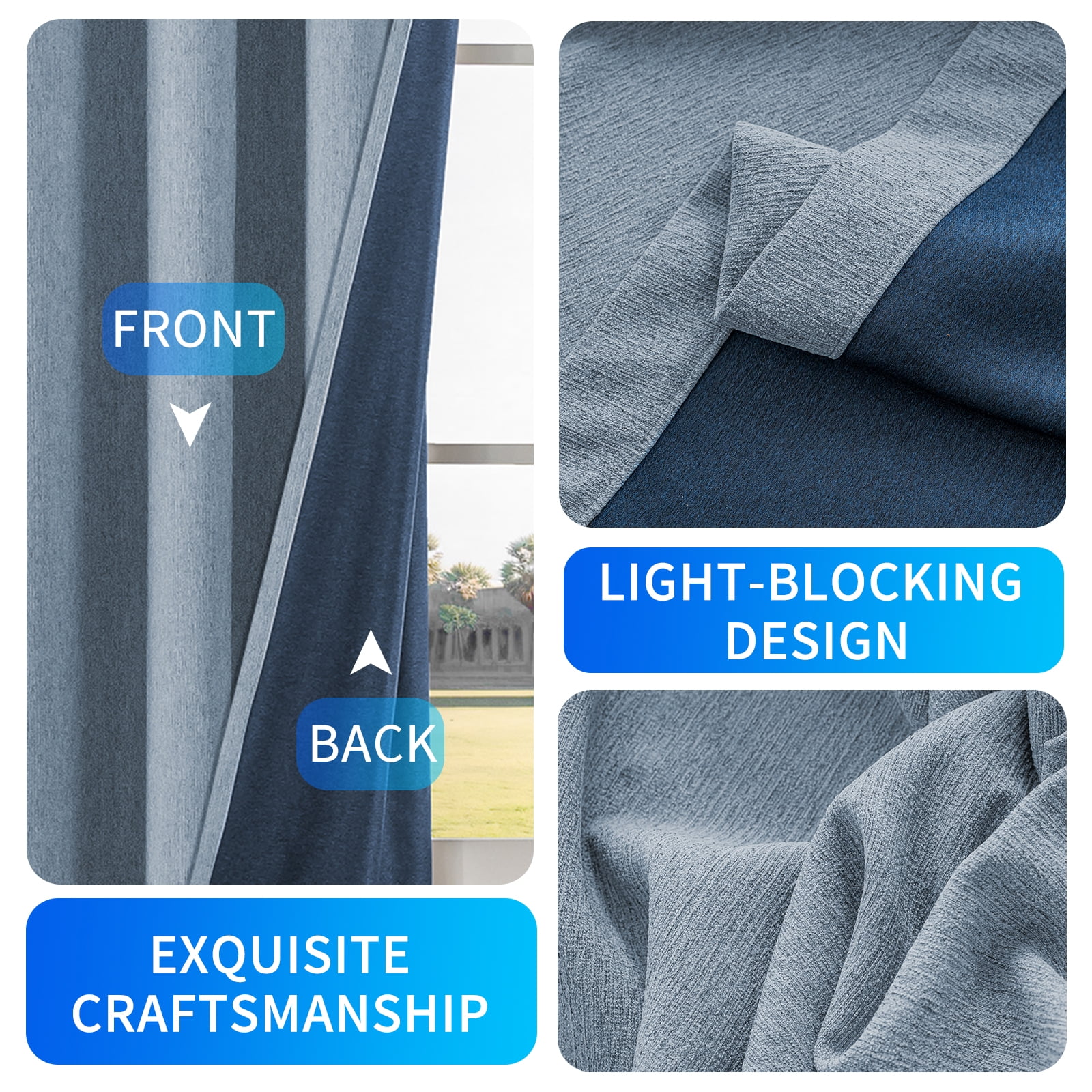 JIATER Blackout Curtains,Blackout Curtains Set of 2 for Bedroom Living Room 52 x 72 in,Thermal Insulated Room Darkening Drapes with Grommet,Blue