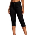 thumbnail image 3 of VBVC Women's High Waisted Stretchy Capri Pants , Slim Cropped Leggings For Women,Ladies' Button Fly Summer Trousers with Pockets,Black,S-2XL, 3 of 7