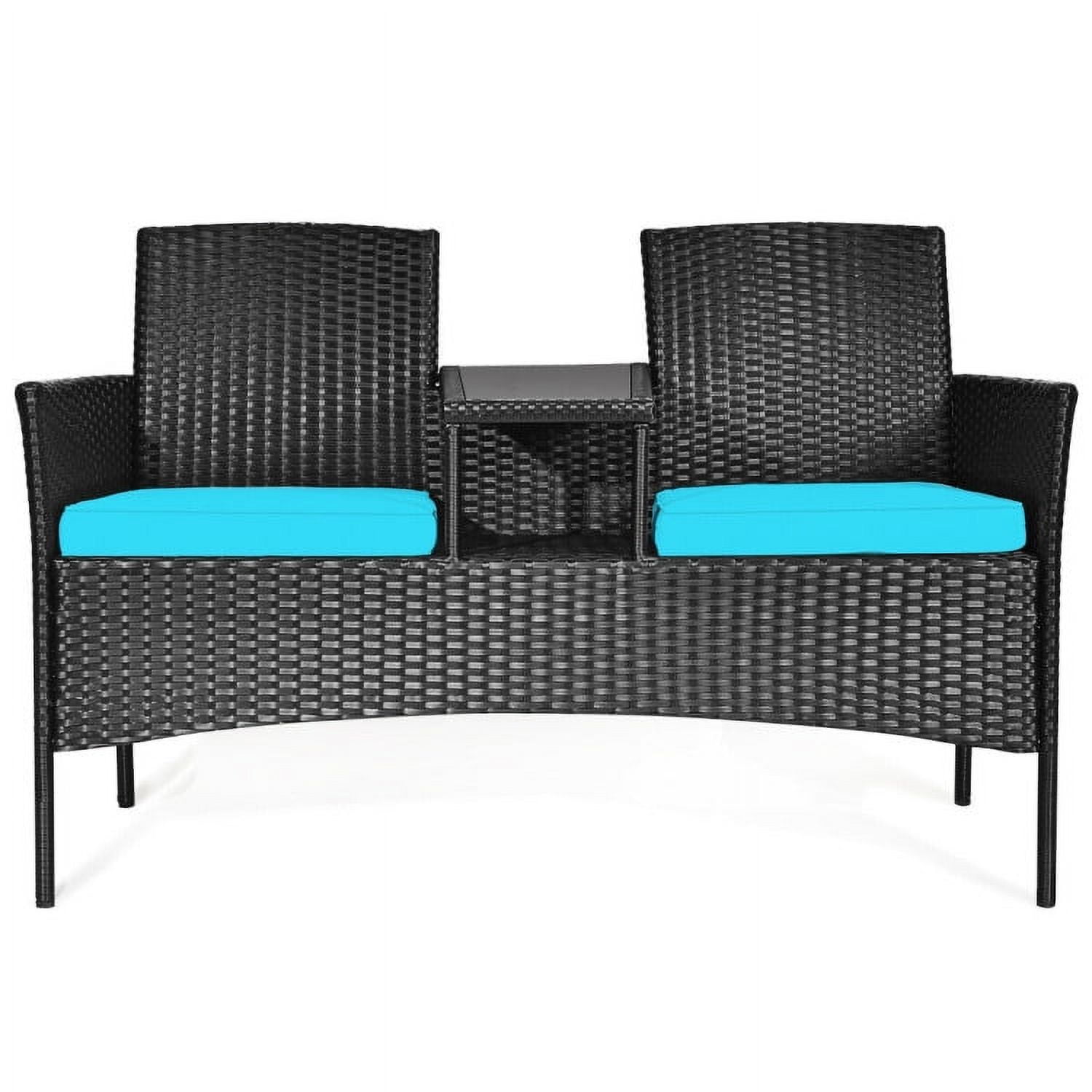Aimee Lii Modern Patio Conversation Set with Built-in Coffee Table and Cushions, Balcony Chair, B-Turquoise