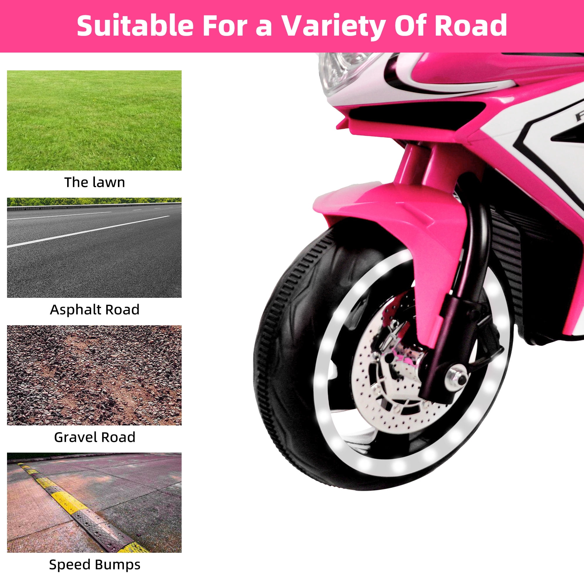 Tamco 6V Kids Ride on Motorcycle, Battery Power Ride on Motorcycle Toy with Music Play, Bluetooth, LED Light, 3 Wheels Electric Motorcycle for Boys & Girls 3-5 Yrs Toddlers, Pink