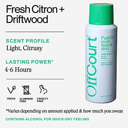 OffCourt Natural Body Spray for Men with Prebiotics - Deodorizing Mens Body Spray - Aluminum-Free Spray Deodorant for Whole Body - Sandalwood, Citrus, and White Musk Scents, 3.4 Ounce (Pack of 3)