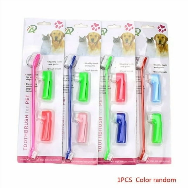 3Pcs/set Double Head Pet Hand Toothbrush Pet Teeth Care Cleaning Brush Grooming Tools Set Random Color
