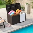 thumbnail image 2 of Topbuy Coffre de Rangement Extérieur en Résine de 100 Gallons, Étanche, pour Terrasse, avec Couvercle Verrouillable et Roues, Brun, 2 of 9