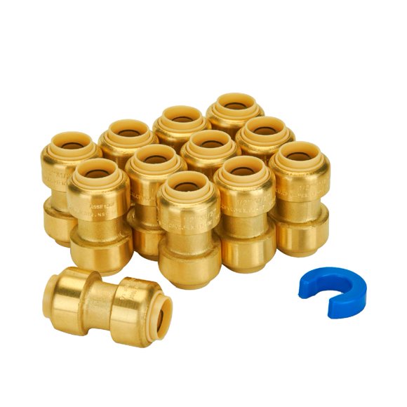 SUNGATOR Acoplamiento de 1/2 pulgada Empuje Pex Accesorios 1/2 pulgada 1/2 "" Acoplamiento recto Sin plomo Latón Empuje para conectar Accesorios para tubería Pex Cobre CPVC con 1 clip de desconexión P