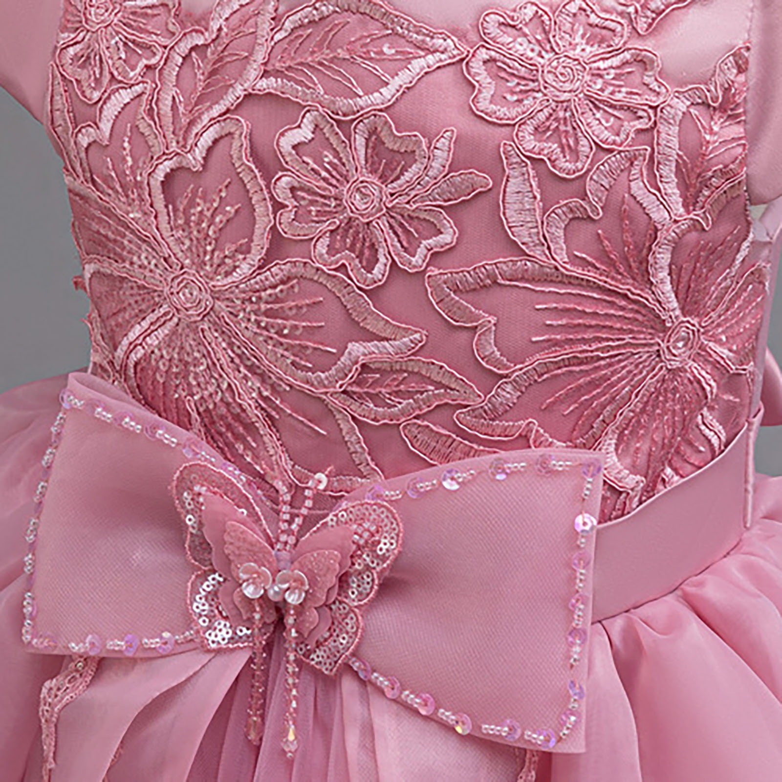 Girls' Dress with Sequins and Floral Embroidery Formal Party Dress Princess Puffy Dresses for Children Gown