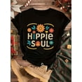thumbnail image 6 of 180 g 1pc bold style| HIPPIE SOUL WOMEN'S T-SHIRT- COLORFUL FLORALS WITH PEACE LOGO PATTERN, CASUAL SHORT-SLEEVED CREW NECK, HIPPIE OUTFIT, 6 of 8