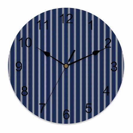 Wall Clock 14 Inch Navy Blue Vintage Striped Round Silent Decorative Wall Clocks Battery Operated for Living Room Bedroom Kitchen Classroom Decor, Abstract Modern Geometric Art,Large