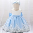 thumbnail image 2 of Jalioing Toddler Baby Girls Puffy Dress Sleeveless Bowknot Cake Skirt Birthday Party Cute Dresses 0-24 Months (18-24 Months, Blue), 2 of 9