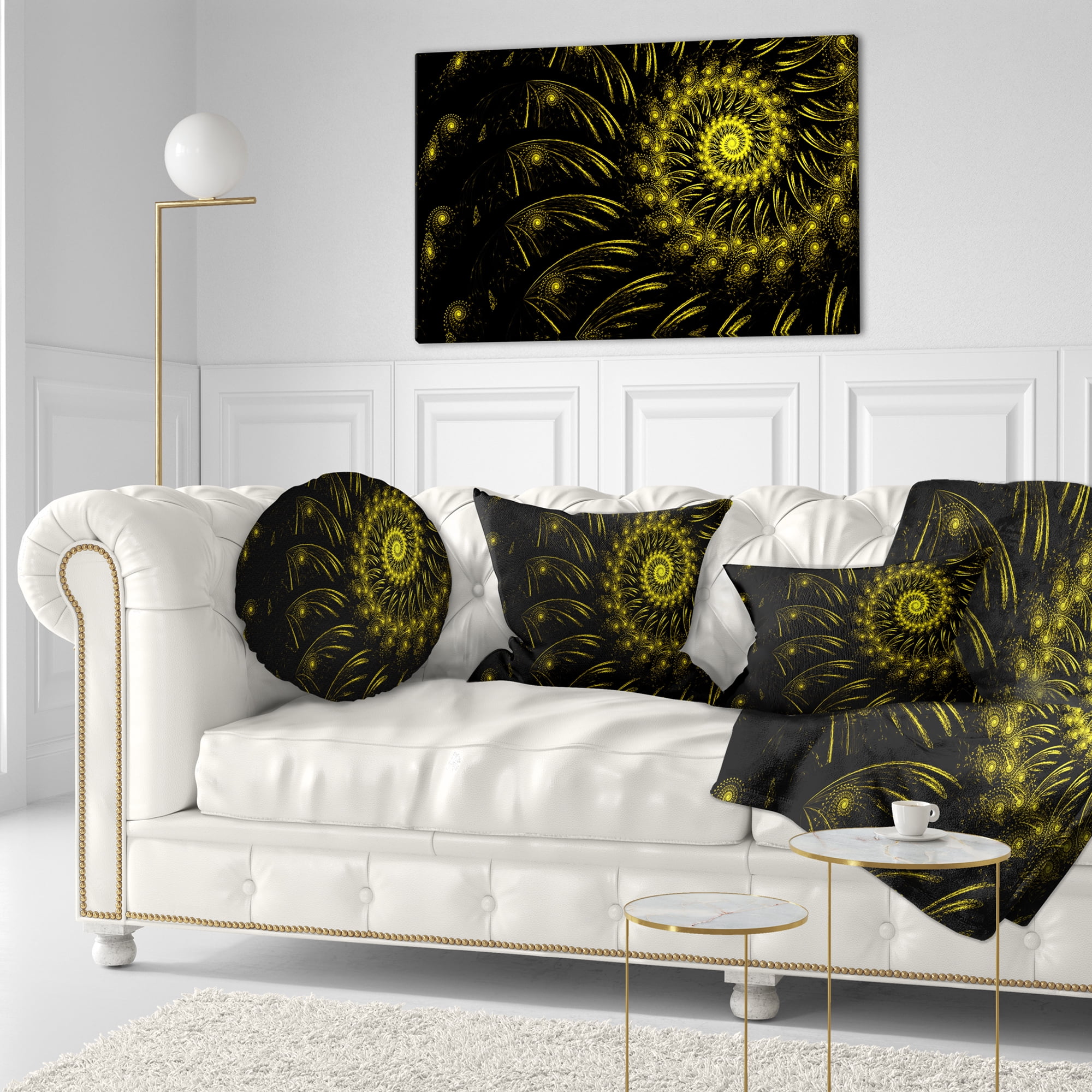 Designart Endless Spiral Snail Yellow - Abstract Throw Pillow - 12x20
