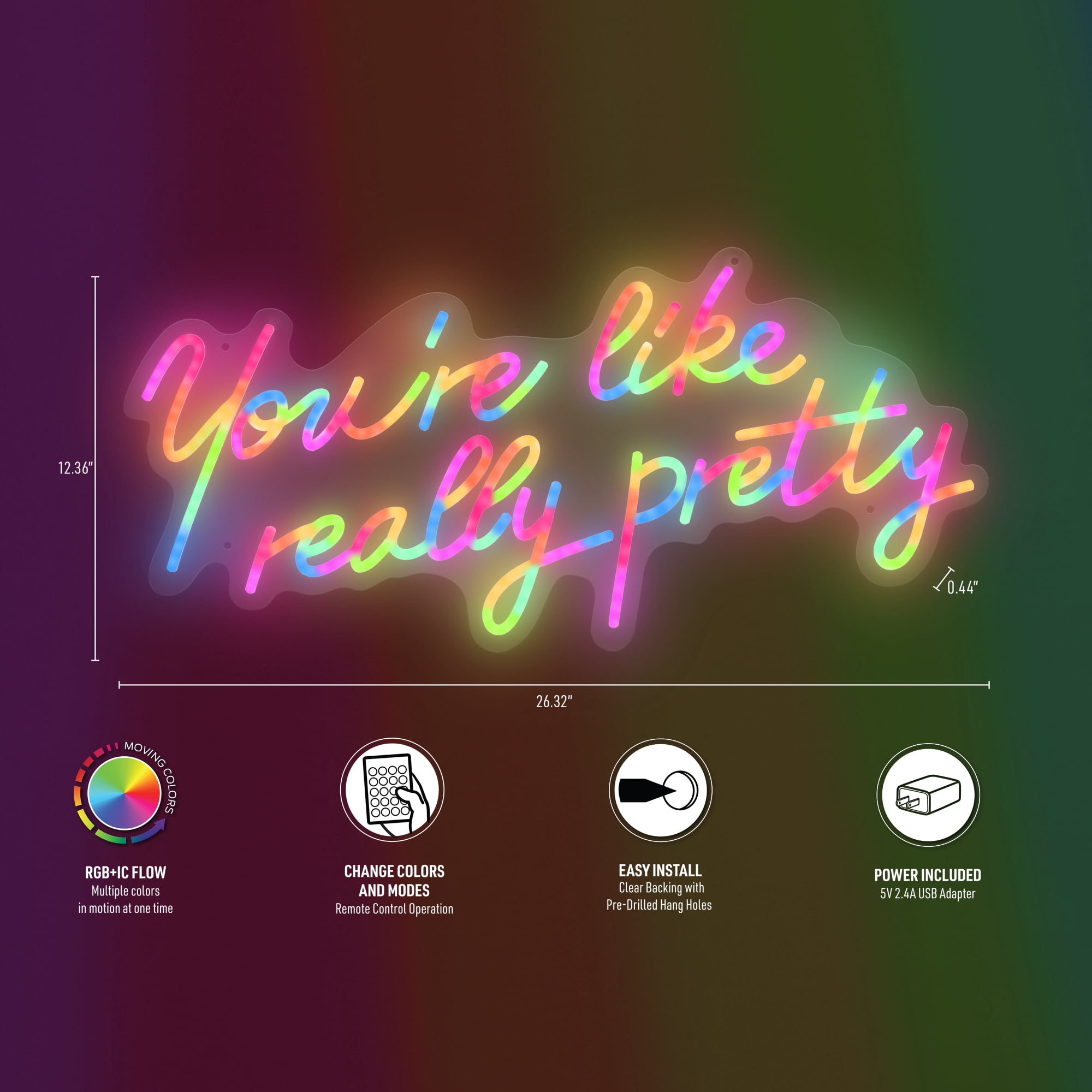 Xtreme Lit 26.3" x 12.3" 'You're like Really Pretty' Multi-color LED Neon Sign, Plastic Wall, 2 lb