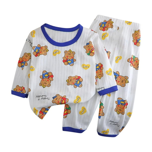 Odeerbi 1-6 Años Conjunto de Pijama de Verano Para Niños Y Niñas de Algodón Con Camiseta de Manga Larga Y Pantalón Con Suave Estampado de Osos Conjunto de Pijama de Dos Piezas